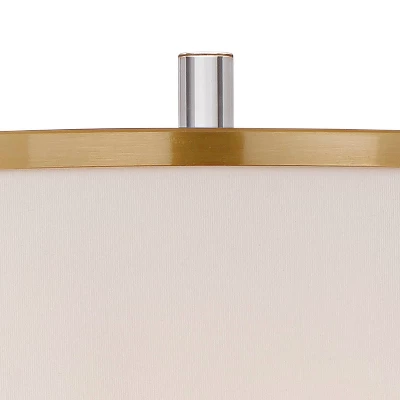 Possini Euro Design Cadence Modern Floor Lamp Standing 62" Tall Crystal Glass Column Satin Brass Linen Drum Shade For Living Room Bedroom Office House - Image 2