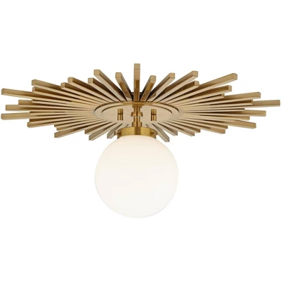 Possini Euro Design Hazel Modern Ceiling Light Semi Flush Mount Fixture 24" Wide Warm Brass White Globe Shade For Bedroom Kitchen Living Room Hallway - Image 4