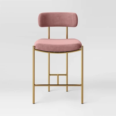 Orion Luxe Backed Counter Height Barstool With Brass Legs Blush Velvet - Threshold™ - Image 2