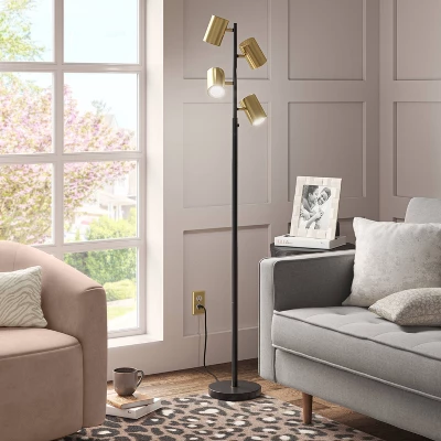 Dean Spotlight Floor Lamp Black/Brass (Includes LED Light Bulb) - Threshold™