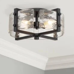 Possini Euro Design Adri Modern Ceiling Light Flush Mount Fixture Black 16 1/2" Wide Black 4-Light Textured Glass For Bedroom Kitchen Living Room Home