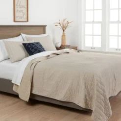 Herringbone Flannel Quilt Beige - Threshold™