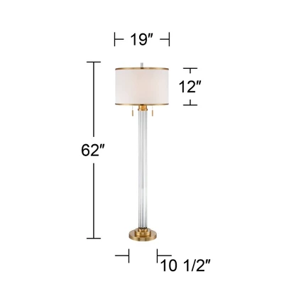 Possini Euro Design Cadence Modern Floor Lamp Standing 62" Tall Crystal Glass Column Satin Brass Linen Drum Shade For Living Room Bedroom Office House - Image 6