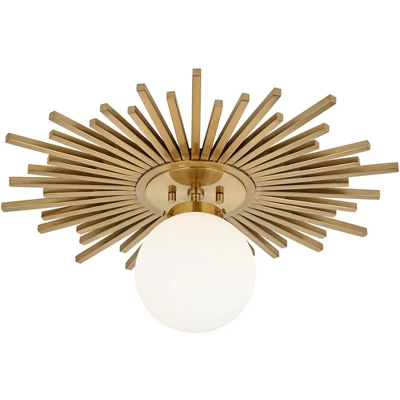 Possini Euro Design Hazel Modern Ceiling Light Semi Flush Mount Fixture 24" Wide Warm Brass White Globe Shade For Bedroom Kitchen Living Room Hallway - Image 5