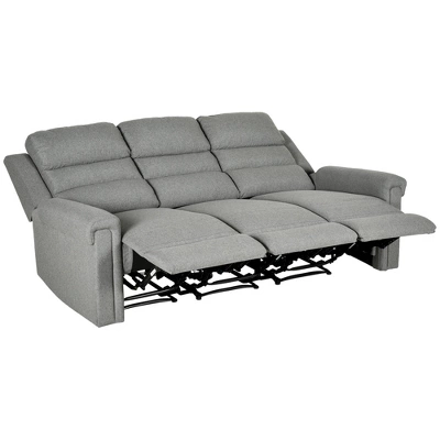 HOMCOM Recliner Sofa Couch With Easy Pull Handles And Adjustable Footrest, 3 Seater Sofa Modern Couch, Gray - Image 3