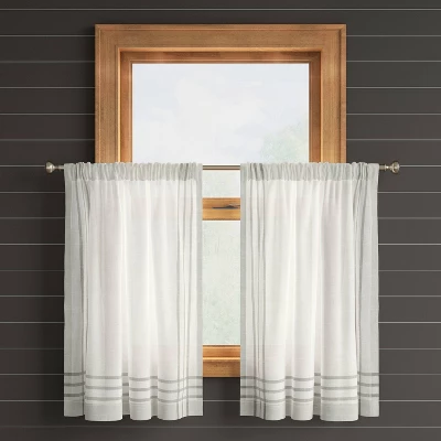 2pk 42"x36" Light Filtering Stripe Border Curtain Tiers Cream/Gray - Threshold™ - Image 2