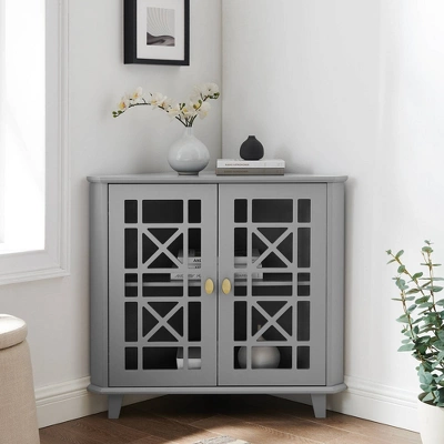 2 Door Corner Accent Cabinet With Fretwork Doors - Saracina Home - Image 12