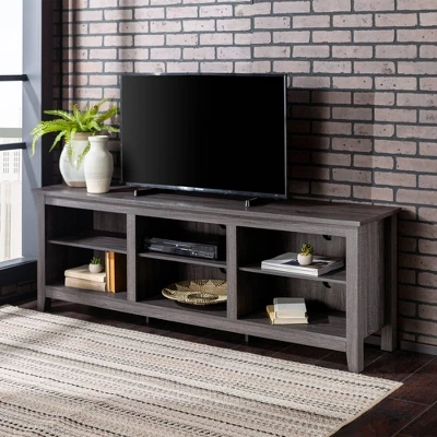 Transitional 6 Cubby Wood Open Storage Wood TV Stand For TVs Up To 80"- Saracina Home - Image 7