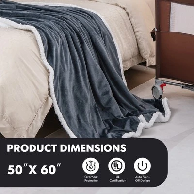 Tangkula 50" X 60" Heated Electric Reversible Fleece Blanket Blanket Throw W/ 10 Heat Levels, 9 Hours Auto Shut-Off, Overheat Protection Gray - Image 3