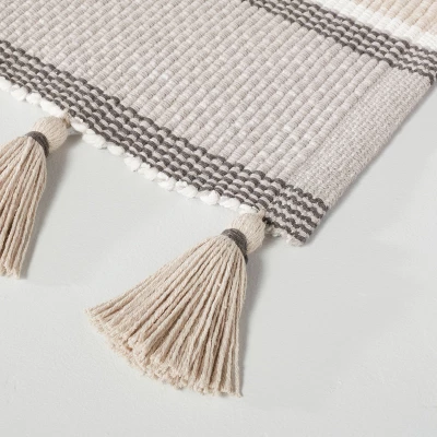24"x60" Color Block Stripe Tassels Bath Rug Neutral Taupe - Hearth & Hand™ With Magnolia - Image 2