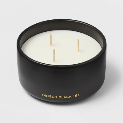 15oz Ceramic Jar 3-Wick Black Label Ginger Black Tea Candle - Threshold™ - Image 2