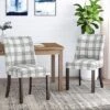 2pk Harman Contemporary Upholstered Plaid Dining Chairs Gray/Light Beige/Brown - Christopher Knight Home
