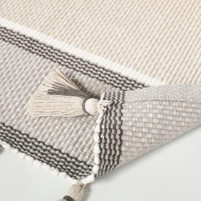 24"x60" Color Block Stripe Tassels Bath Rug Neutral Taupe - Hearth & Hand™ With Magnolia - Image 3