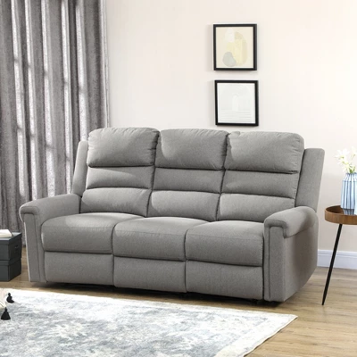 HOMCOM Recliner Sofa Couch With Easy Pull Handles And Adjustable Footrest, 3 Seater Sofa Modern Couch, Gray - Image 2