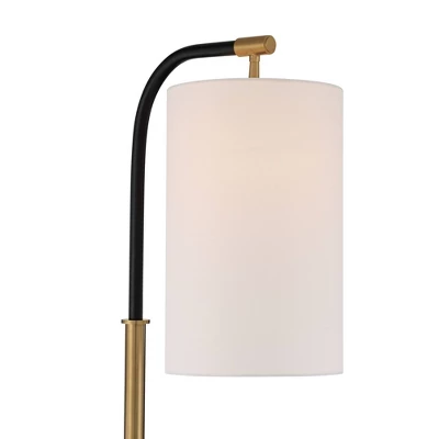 Possini Euro Design Sausalito Mid Century Modern Downbridge Floor Lamp 67" Tall Warm Gold Black Metal Linen Cylinder Shade For Living Room Reading - Image 2