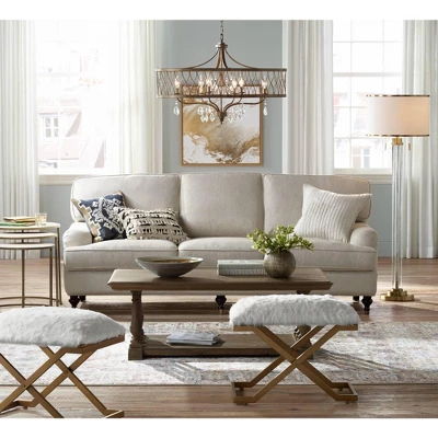 Possini Euro Design Cadence Modern Floor Lamp Standing 62" Tall Crystal Glass Column Satin Brass Linen Drum Shade For Living Room Bedroom Office House - Image 7