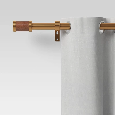 Faux Leather Cylinder Plated Curtain Rod Brass - Threshold™ - Image 3