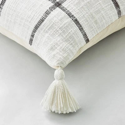 24"x24" Woven Slub Checkered Throw Pillow With Tassels Cream/Gray - Hearth & Hand™ With Magnolia - Image 3