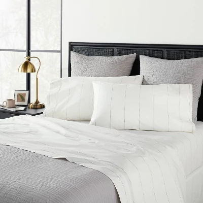 2pk Standard Cotton Percale Thin Stripe Pillowcase Set Sour Cream/Railroad Gray - Hearth & Hand™ With Magnolia