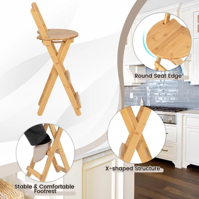 Costway Set Of 4 Bamboo Folding Barstools Counter Height Dining Chairs Installation Free - Image 8
