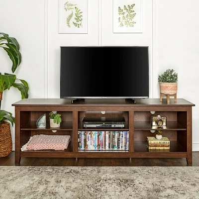 Transitional 6 Cubby Wood Open Storage Wood TV Stand For TVs Up To 80"- Saracina Home - Image 13